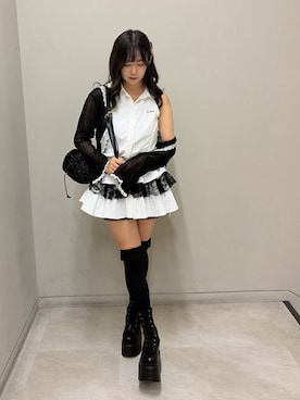 「one after another NICE CLAUP(ワンアフターアナザーナイスクラップ)の【アンサンブル可能/インナー別売り】レース付きリブカーディガン(Cardigans、ブラック系)」を使った、Rio【 骨スト / ブルベ夏 】さん(レディース・163cm)の夏コーディネート