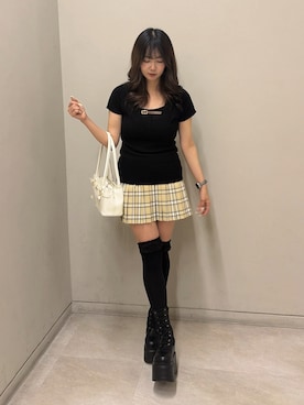 「one after another NICE CLAUP(ワンアフターアナザーナイスクラップ)の【Nono企画】2枚セットドッキングミニワンピース(ワンピース、ブラック系)」を使った、Rio【 骨スト / ブルベ夏 】さん(レディース・163cm)の春コーディネート
