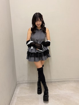 「one after another NICE CLAUP(ワンアフターアナザーナイスクラップ)の【アンサンブル可能/インナー別売り】レース付きリブカーディガン(Cardigans、ブラック系)」を使った、Rio【 骨スト / ブルベ夏 】さん(レディース・163cm)の夏コーディネート