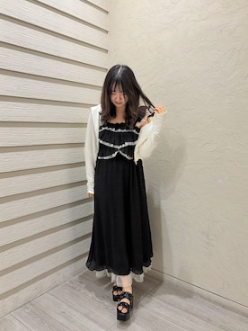 「one after another NICE CLAUP(ワンアフターアナザーナイスクラップ)のエンジェルフリルロングワンピース(One piece dress、ブラック系)」を使った、Rio【 骨スト / ブルベ夏 】さん(レディース・163cm)の夏コーディネート
