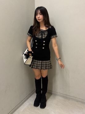 「one after another NICE CLAUP(ワンアフターアナザーナイスクラップ)のナポレオンミニワンピース(ワンピース、ブラック系)」を使った、Rio【 骨スト / ブルベ夏 】さん(レディース・163cm)の夏コーディネート
