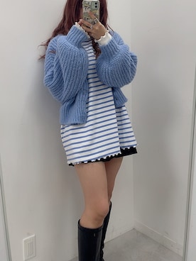 「one after another NICE CLAUP（ワンアフターアナザーナイスクラップ）のゆるっとメローボーダートップス（Tシャツ/カットソー）」を使った、Rio【 骨スト / ブルベ夏 】さん（レディース・163cm）の冬コーディネート