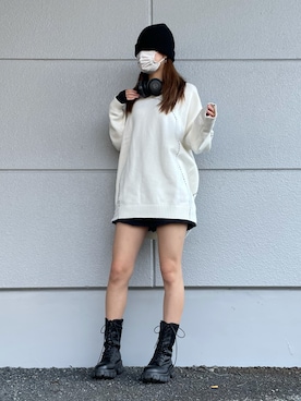 「韓国好きな人と繋がりたい」｜「アイテム（ニットキャップ/ビーニー）」を使った、yummmm.02さん（レディース・159cm）の冬コーディネート