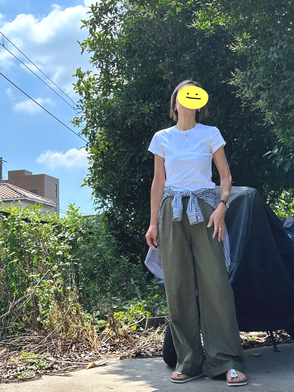「UNIQLO、GAP、ビルケンシュトック、高身長、50代ファッション」｜「GAPのアイテム（シャツ/ブラウス、その他）」を使った、Hana0321さん（レディース・170cm）の夏コーディネートの1枚目の写真