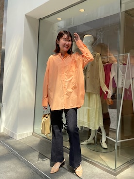 「mystic（ミスティック）のセンターステッチフレアデニム（デニムパンツ）」を使った、iwagashira Natsumiさん（レディース・168cm）の春コーディネート