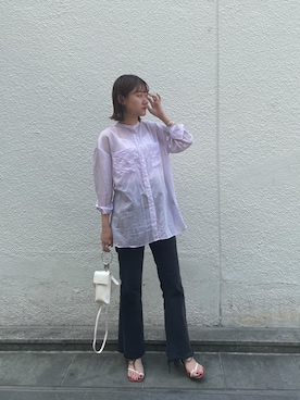 「mystic（ミスティック）のセンターステッチフレアデニム（デニムパンツ）」を使った、iwagashira Natsumiさん（レディース・168cm）の春コーディネート