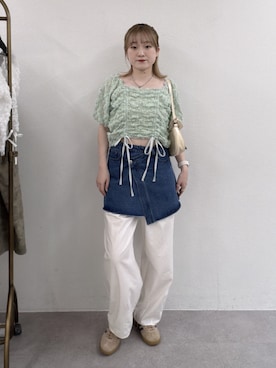 「w closet（ダブルクローゼット）のアイテム（その他パンツ）」を使った、rimi_wcloさん（レディース・164cm）の夏コーディネート