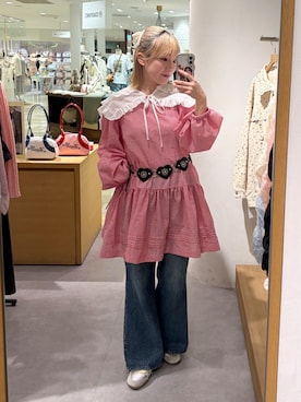 「w closet（ダブルクローゼット）の衿付きミニワンピース（スカート、レッド系）」を使った、rimi_wcloさん（レディース・164cm）の春コーディネート