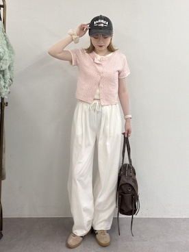 「w closet（ダブルクローゼット）の国旗柄キャップ（キャップ、グレー系）」を使った、rimi_wcloさん（レディース・164cm）の夏コーディネート