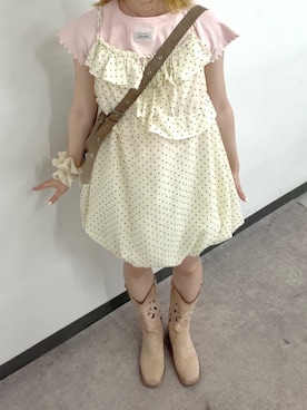 「w closet（ダブルクローゼット）のレースタグリブT（Tシャツ/カットソー、ピンク系）」を使った、rimi_wcloさん（レディース・164cm）の春コーディネート