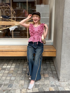 「w closet（ダブルクローゼット）のアイテム（帽子）」を使った、rimi_wcloさん（レディース・164cm）の春コーディネート