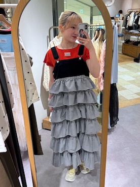 「w closet（ダブルクローゼット）のレースタグリブT（Tシャツ/カットソー、オレンジ系）」を使った、rimi_wcloさん（レディース・164cm）の春コーディネート