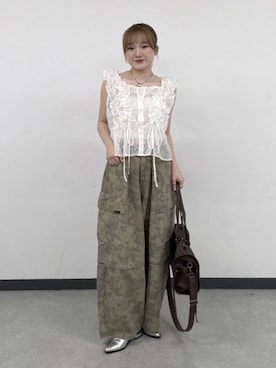 「w closet（ダブルクローゼット）のアイテム（その他パンツ）」を使った、rimi_wcloさん（レディース・164cm）の夏コーディネート