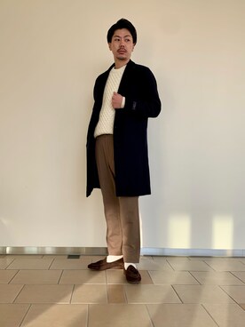「NANO universe（ナノユニバース）のアイテム（チェスターコート）」を使った、HIROYUKI KONISHIさん（メンズ・172cm）の冬コーディネート