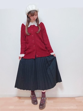 「レッド」｜「アイテム（ハンチング/ベレー帽）」を使った、Gilda♡ᵕ̈*⑅さん（レディース・163cm）の冬コーディネート