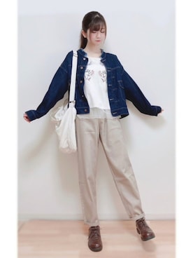 「刺繍」｜「アイテム（デニムジャケット）」を使った、Gilda♡ᵕ̈*⑅さん（レディース・163cm）の秋コーディネート