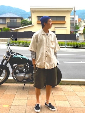 「アイテム（スリッポン）」を使った、tsutomuneさん（メンズ・180cm）の春コーディネート