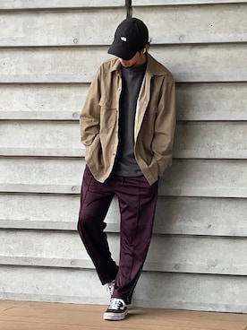 「アイテム（スウェットパンツ、パープル系）」を使った、masastepさん（メンズ・178cm）の秋コーディネート