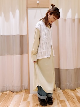 「Samansa Mos2 blue（サマンサモスモスブルー）のアイテム（シャツワンピース）」を使った、kumimikuさん（レディース・148cm）の春コーディネート