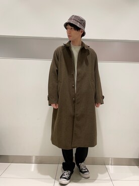 「チェック柄に恋してる」｜「アイテム（ステンカラーコート）」を使った、kyoroさん（メンズ・177cm）の秋コーディネート