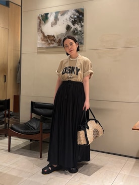 「GALLARDAGALANTE（ガリャルダガランテ）の【GOOD ROCK SPEED】DSNY ロゴTee／別注（Tシャツ/カットソー、ベージュ系）」を使った、manamiさん（レディース・155cm）の春コーディネート