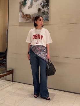 「GALLARDAGALANTE（ガリャルダガランテ）の【GOOD ROCK SPEED】DSNY ロゴTee／別注（Tシャツ/カットソー、ホワイト系）」を使った、manamiさん（レディース・155cm）の夏コーディネート