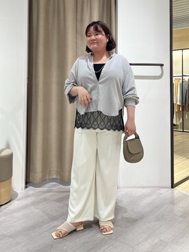 「Jena espace merveilleux(ジェナ エスパスメルヴェイユ)の【伸縮性抜群◎】ヘムレースキャミソール(Tシャツ/カットソー、ブラック系)」を使った、jiinajena77さん(レディース・159cm)の春コーディネート