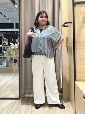 「Jena espace merveilleux(ジェナ エスパスメルヴェイユ)の【サラサラ半袖デニム】テンセルフレンチシャツ(シャツ/ブラウス、グレー系)」を使った、jiinajena77さん(レディース・159cm)の夏コーディネート