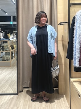「Jena espace merveilleux(ジェナ エスパスメルヴェイユ)の【サラサラ半袖デニム】テンセルフレンチシャツ(シャツ/ブラウス、ブルー系)」を使った、jiinajena77さん(レディース・159cm)の夏コーディネート