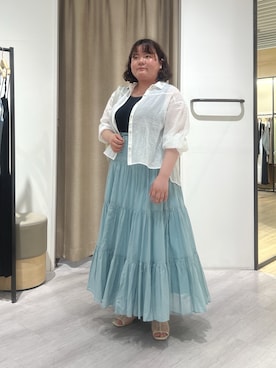 「Jena espace merveilleux(ジェナ エスパスメルヴェイユ)のコットンボイルティアードスカート(スカート、ブルー系)」を使った、jiinajena77さん(レディース・159cm)の春コーディネート