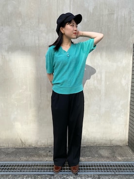 「アイテム（キャスケット、ブラック系）」を使った、asaki9807さん（レディース・153cm）の夏コーディネート