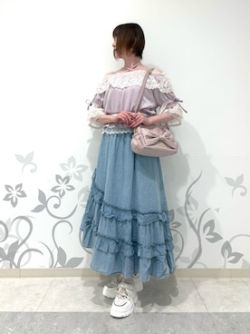 「axes femme（アクシーズファム）のストラップラメリブタンク（タンクトップ）」を使った、ハナミズキさん（レディース・158cm）の夏コーディネート