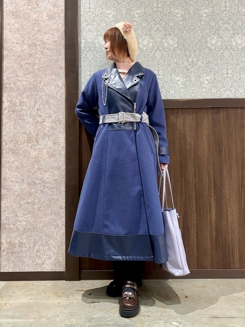 チェーン付異素材切替コート（ダッフルコート）｜axes femme