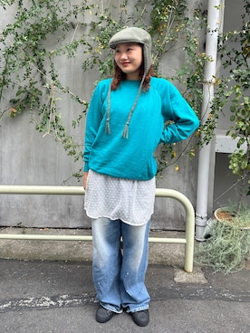 「アイテム（ハンチング/ベレー帽、グリーン系）」を使った、hiyoさん（レディース・164cm）の秋コーディネート