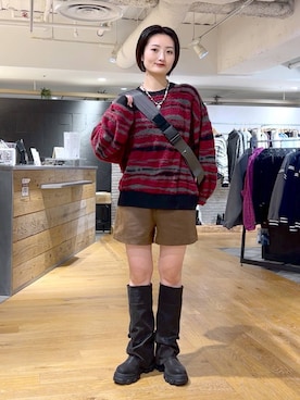 「JEANASIS（ジーナシス）のルーズFITロングブーツ/581263（ブーツ）」を使った、airiさん（レディース・162cm）の秋コーディネート