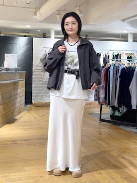 「JEANASIS（ジーナシス）のフレームバックルベルト/634535（ベルト、ブラック系）」を使った、airiさん（レディース）の春コーディネート