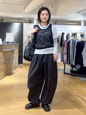 「JEANASIS（ジーナシス）のセミシアーリブヘンリー LS/326122（Tシャツ/カットソー、グレー系）」を使った、airiさん（レディース）の春コーディネート