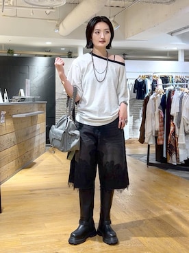 「JEANASIS（ジーナシス）のチェーンハンドルキンチャクBAG/1023355（ショルダーバッグ、グリーン系）」を使った、airiさん（レディース）の夏コーディネート