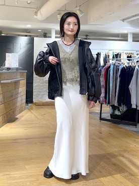 「JEANASIS（ジーナシス）のセミシアーリブヘンリー LS/326122（Tシャツ/カットソー、グレー系）」を使った、airiさん（レディース）の春コーディネート