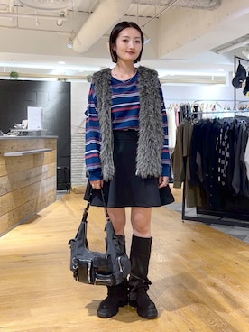 「JEANASIS（ジーナシス）のルーズFITロングブーツ/581263（ブーツ）」を使った、airiさん（レディース・162cm）の秋コーディネート