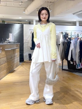 「JEANASIS（ジーナシス）の【抗菌防臭テープ付き】キリカエボリュームローファー/573242（ローファー、シルバー系）」を使った、airiさん（レディース）の春コーディネート