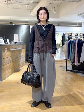 「JEANASIS（ジーナシス）のアシメギャザーボートネックLS/594167（Tシャツ/カットソー、ブラック系）」を使った、airiさん（レディース）の春コーディネート