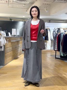 「JEANASIS（ジーナシス）のアシメギャザーボートネックLS/594167（Tシャツ/カットソー、ホワイト系）」を使った、airiさん（レディース）の春コーディネート