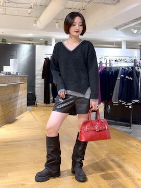 「JEANASIS（ジーナシス）のルーズFITロングブーツ/581263（ブーツ）」を使った、airiさん（レディース・162cm）の秋コーディネート