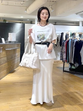 「JEANASIS（ジーナシス）のフレームバックルベルト/634535（ベルト、ブラック系）」を使った、airiさん（レディース）の春コーディネート