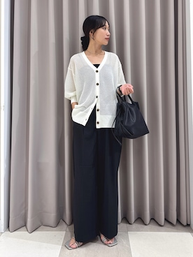 「ITEMS URBANRESEARCH（アイテムズ アーバンリサーチ）のメッシュ半袖カーディガン（ニット/セーター、ホワイト系）」を使った、aiさん（レディース・159cm）の夏コーディネート