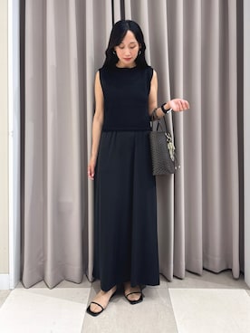 「ITEMS URBANRESEARCH（アイテムズ アーバンリサーチ）のニットベストセットノースリーブワンピース（ワンピース、ブラック系）」を使った、aiさん（レディース・159cm）の夏コーディネート