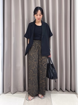 「ITEMS URBANRESEARCH（アイテムズ アーバンリサーチ）の『イージーケア/接触冷感/UVカット』SMOOTH LINEN TOUCH 半袖ジャケット（テーラードジャケット、ブラック系）」を使った、aiさん（レディース・159cm）の夏コーディネート