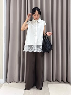 「ITEMS URBANRESEARCH（アイテムズ アーバンリサーチ）の裾レースノースリーブブラウス（シャツ/ブラウス、ホワイト系）」を使った、aiさん（レディース・159cm）の夏コーディネート