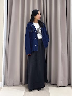 「ITEMS URBANRESEARCH（アイテムズ アーバンリサーチ）のデニムオーバーノーカラージャケット（デニムジャケット、ブルー系）」を使った、aiさん（レディース・159cm）の夏コーディネート